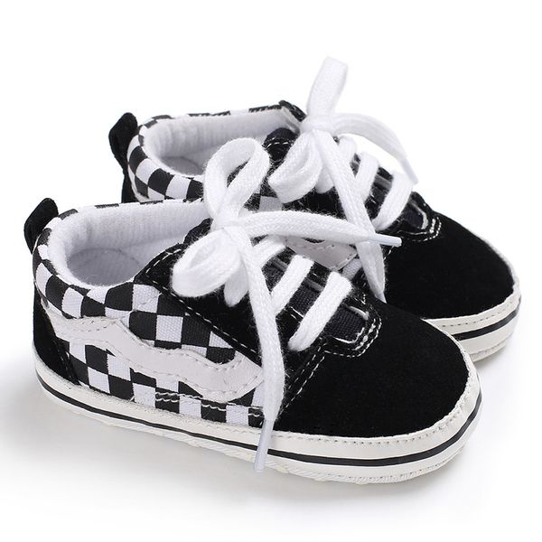 

Newborn Baby Walking Shoes Plaid Boy and Girls Casual Sneakers Soft Sole Non-slip Infant Shoes First Walkers 0-18 Months, Blue