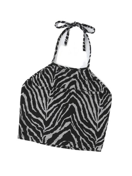 

zebra striped tie backless crop halter n8mi#, White