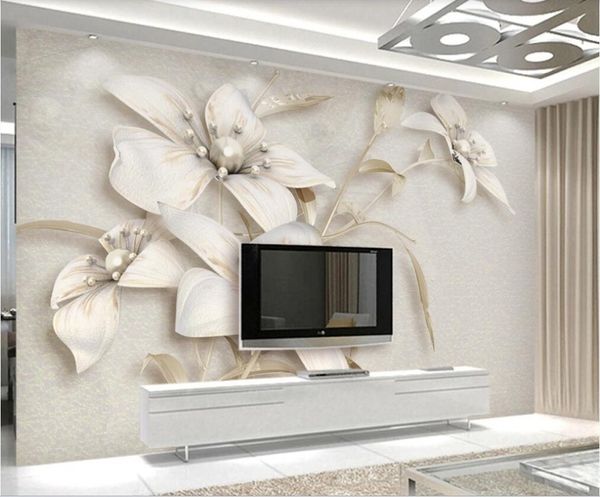Cobertura de parede papel de parede personalizado Mural Luz atmosférica Luxo Luxo Jóias tridimensionais Papéis de parede de flores de flor 3D Parede de fundo de sofá de TV