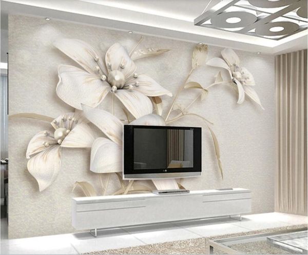 

wall covering custom wallpaper mural atmospheric light luxury three-dimensional jewelry flower wallpapers 3d tv sofa background wall