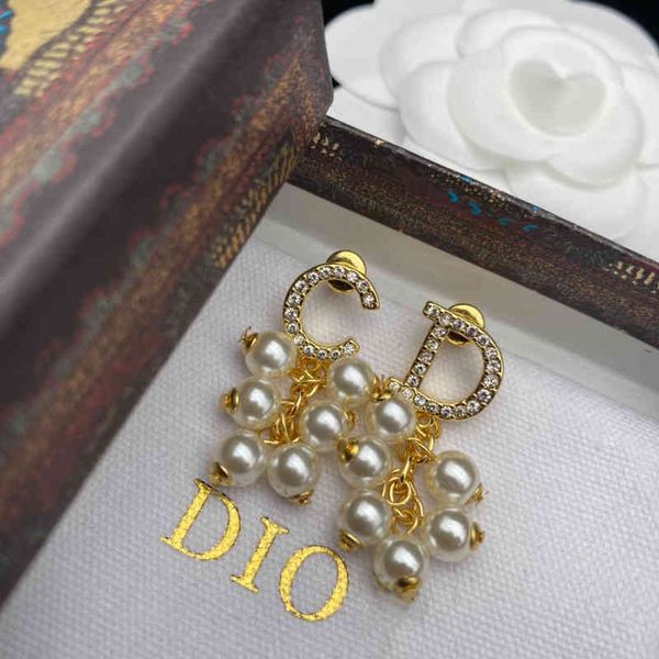 

women's fashion personality trend new brand earrings wholesale family di letters full diamond pearl high sense multi, Silver
