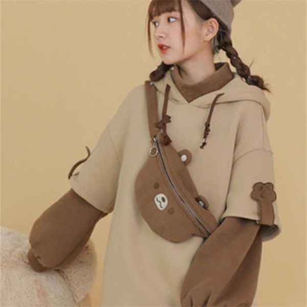 

merry pretty harajuku bear hooded sweatshirt women korean kawaii long sleeve oversized hoodies sweet warm winter pulovers 220812, Black