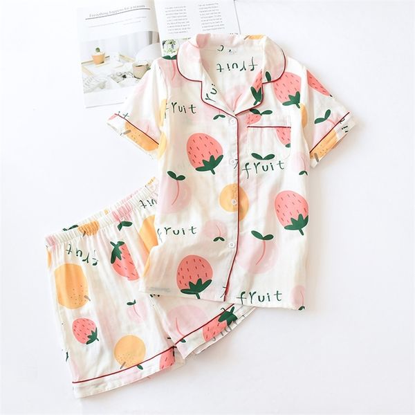 

cotton thin pajamas ladies summer shortsleeved shorts home costumes nightwear printed fresh loose suit ropa de dormir mujer t200429, Black;red