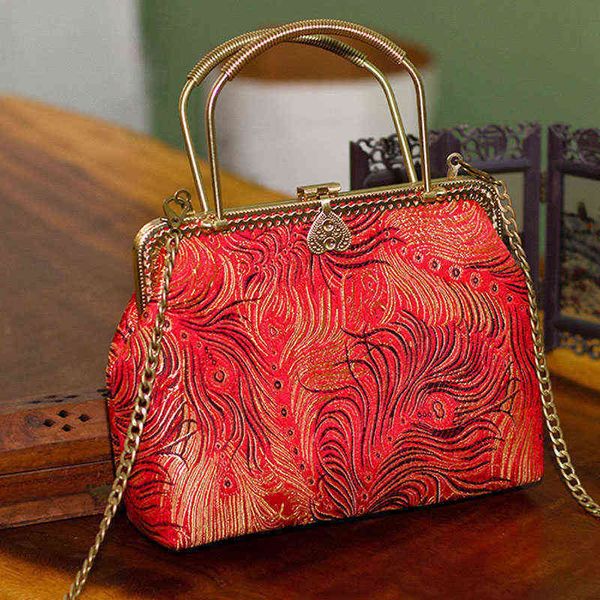 

nxy evening bag chinese women wedding peacocok phoenix embroidery red clutch s chain totes lady cover kisslock messenger crossbody 0530