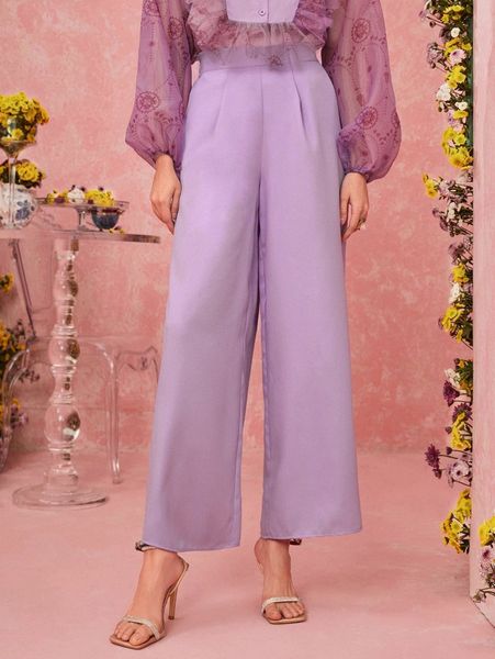 

fold pleated solid wide leg pants t5io#, Black;white