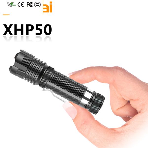 Novo mini lanterna LED XHP50.2 / UVSUPER BRILHO BRILHO 100BOLM TORCH ALUMINAGEM WATERRPOOF para bicicleta ou acampamento Use AA / 14500 Battery