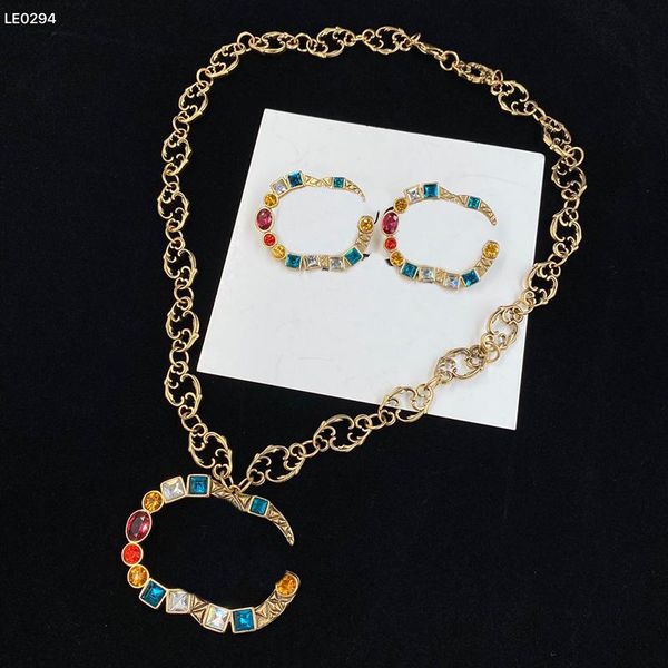 

colorful letters necklaces women brand pendant studs ladies personality shinning necklace luxury earrings jewelry, Golden;silver