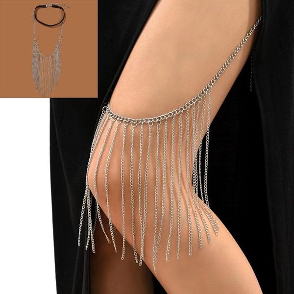 Kemerler kız bacak zinciri seksi sallangla çok katmanlı uyluk zincirleri gümüş renk vücut festivali rave malzemeleri kadınlar için kızlar dropshipbelts
