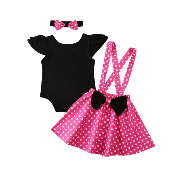 Completi di abbigliamento Born Kids Neonata Vestiti Ruffles Sleeve Top Pagliaccetto Polka Dot Bib Strap Dress Outfit SummerClothing