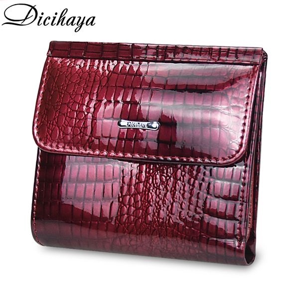 

dicihaya genuine leather women's wallet mini wallets women short clutch luxury female purse card holder lady's coin purses 220421, Red;black