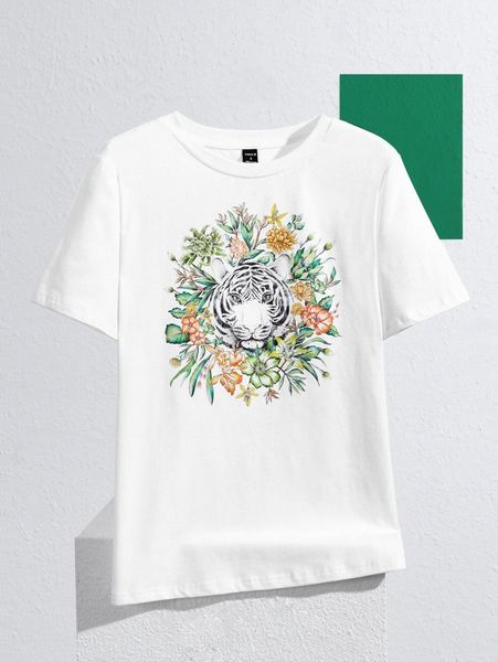 

x aleoltramari floral & tiger print tee w2uf#, White