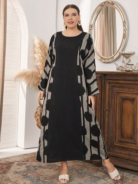 

plus striped & polka dot print dress 16tg#, Black
