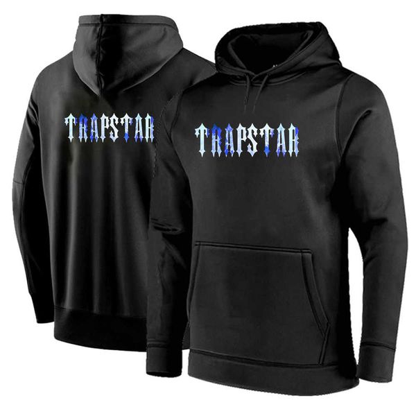 

trapstar london 2022 men's new long sleeve solid color hooded sweatshirt fashion hip hop hoodies pullover outwear top, Black