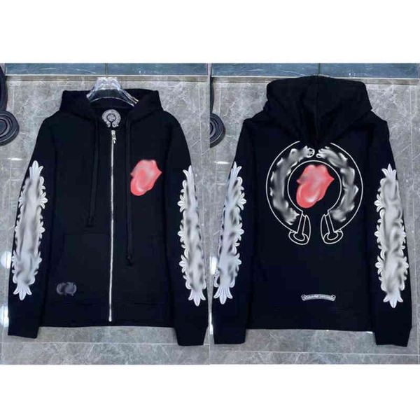 

luxury mens fashion sweatshirts designer hoodies ch classic zipper hooded sweater cross flower pullover sanskrit pattern casual coat women, Black