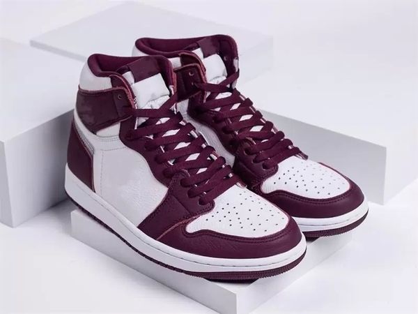 

brand shoes jumpman 1 high og bordeaux mens basketball white metallic silver outdoor sports sneakers original