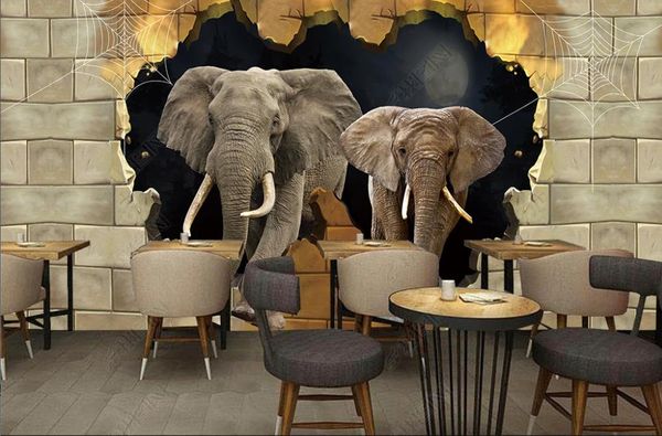 Papéis de parede 3D feitos sob medida elefante mural de elefante quebrado pintura decorativa de fundo adesivos de fundo quarto papel de parede para parede moderno