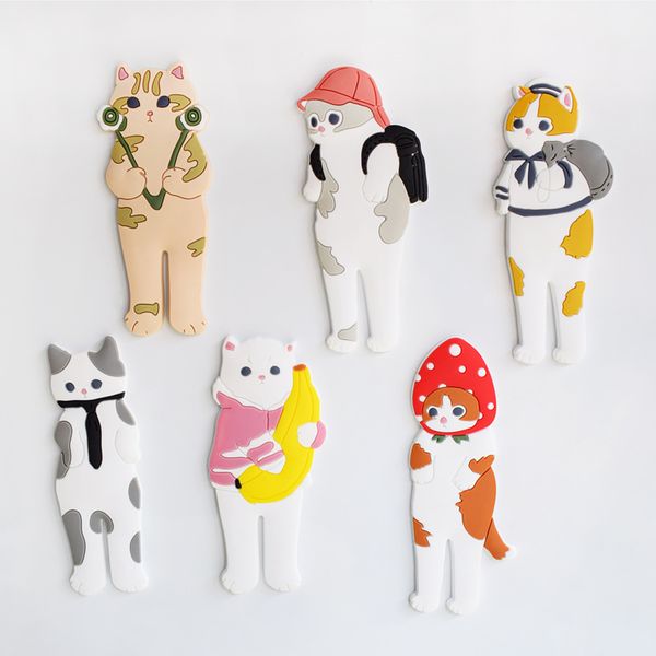 Cat Silicone Fridge Magnets Cartoon Adesivo de quadro branco fofo adesivo magnético para decoração da geladeira Ganchos de cozinha decoração de cozinha decoração