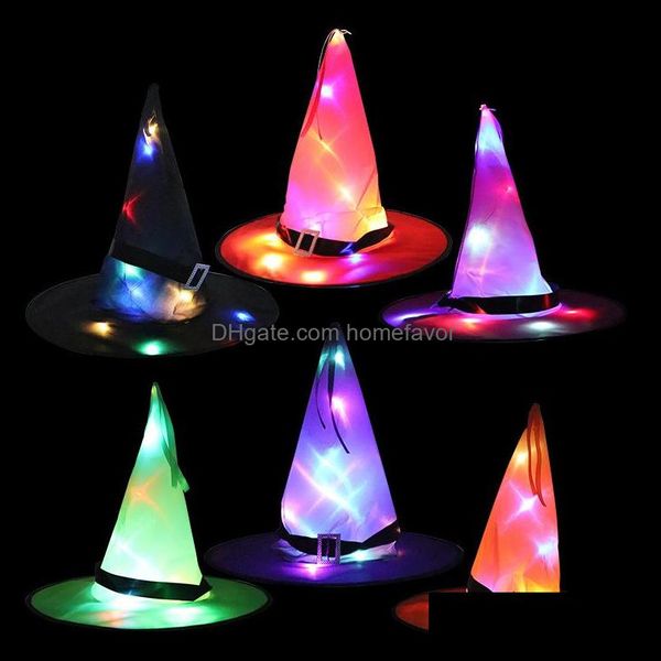 Chap￩us de festa suprimentos festivos jardim de casas led luzes halloween chap￩u de bruxa ao ar livre ￡rvore pendurada brilho na cor escura Glowin dhs8x