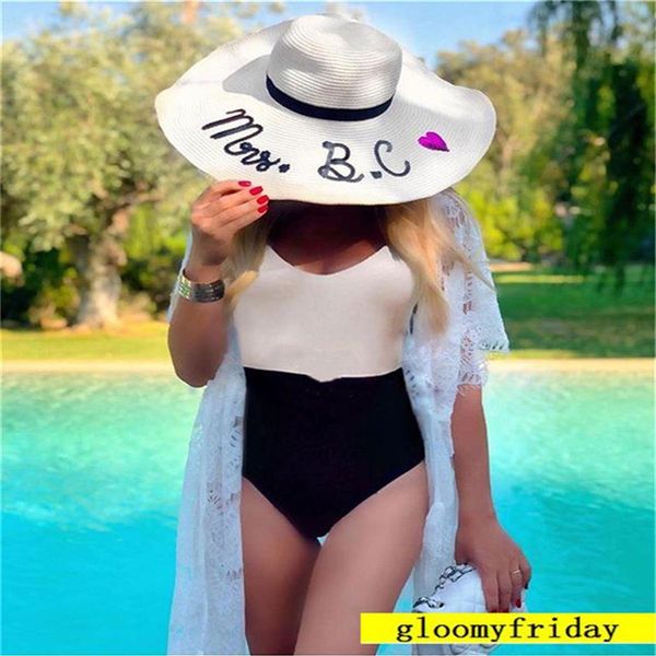 

women luxury letter swimwear simple style one-piece swimsuit black and white connect bathing suits summer beach wear swimming suit259e, White;black