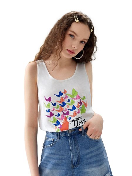 

x empower you butterfly and letter graphic tank i8t8#, White