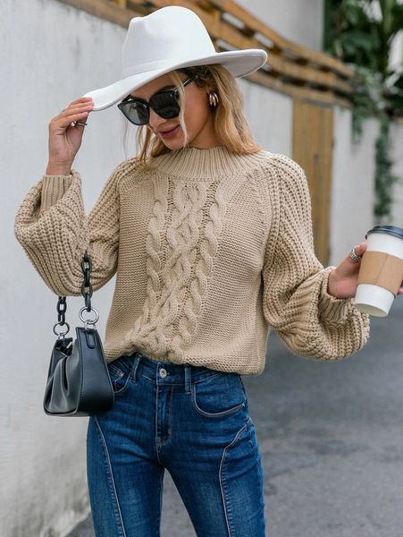 

simplee cable knit raglan sleeve sweater t0v3#, White;black