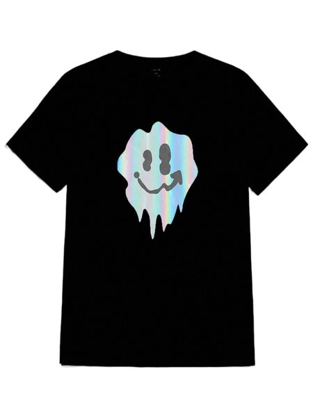 

extended sizes men reflective cartoon face print tee s2di#, White;black