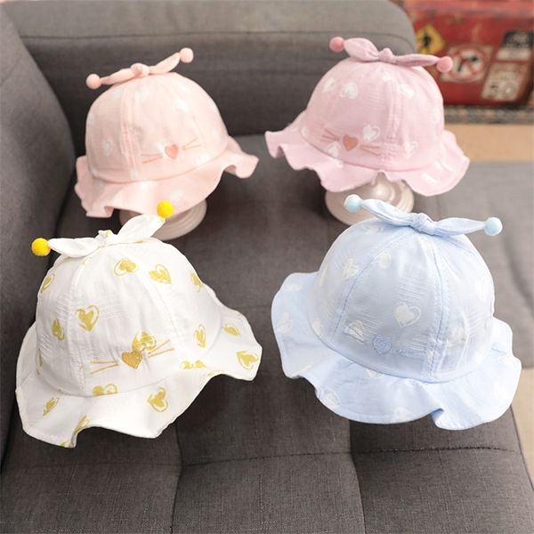 

cartoon print baby fisherman hat cute cat embroidery children bucket cap for girls spring summer soft bunny ear kids sun hat 220511, Yellow