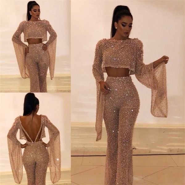 

new jumpsuit europe and america womens explosion models sequins round neck bat sleeve shirt trousers fake two t200509, Black;white