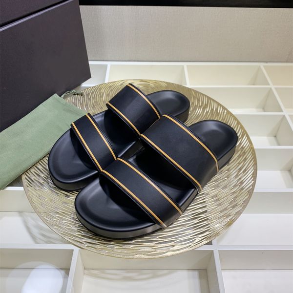 

brand designer men slides slippers classic letter print slip-on flat soled home leisure platform shoes scuffs summer beach travel man rubber, Black