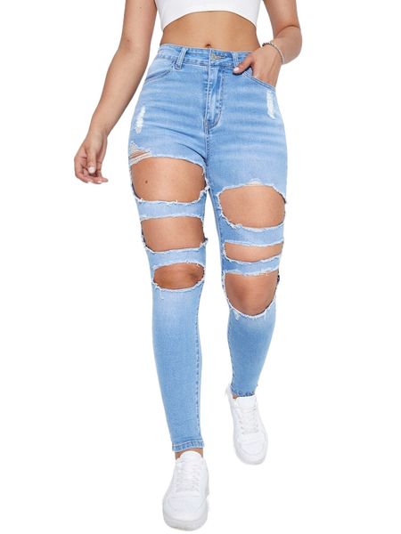 

ruffle hem cut out slant pocket skinny jeans g9vo#, Blue