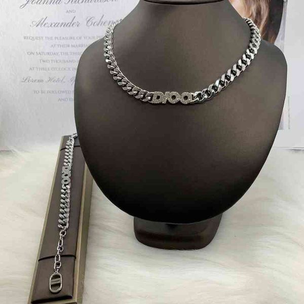 

necklace new letter diamond inlaid fashion neck chain bracelet feminine temperament net red same jewelry, Silver