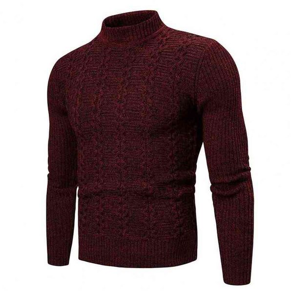 Suéteres homens de manga longa malha de malha torcida torção de cor sólida Autumn Winter Homem Sweater de gola alta masculina suéter casual L220730
