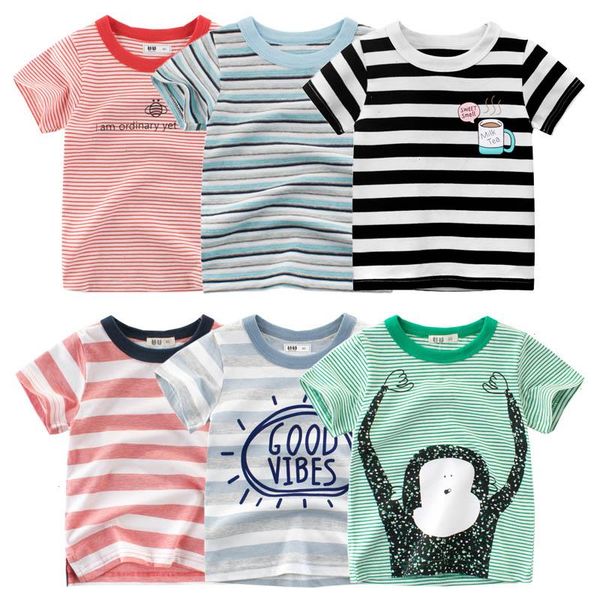 

summer t shirt boys girls fashion short sleeves t-shirt for girl striped round neck tee kids clothes wholesale, Blue
