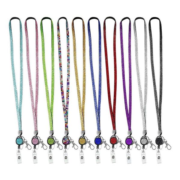 Anahtarlık PCS Rhinestone Landards Parlak Geri Çekilebilir Kolye Rozeti Reel Kravür Kristal Kimlik Keychain Lady KeychainKeychains