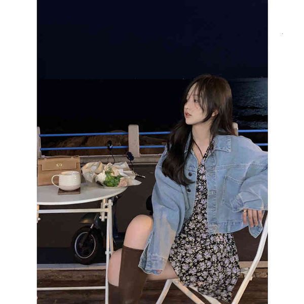 

women's knits & tees women's fashion denim jacket spring and autumn small lapel loose casual ixng, White