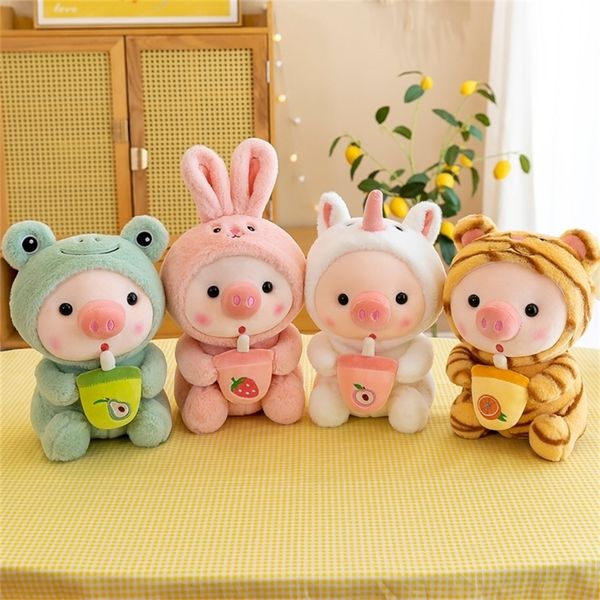 25 cm Sevimli Cosplay Kurbağa Kaplan Bunny Domuz Peluş Oyuncak Kız Plushies Uyku Bebek Doğum Günü Hediyesi 220425