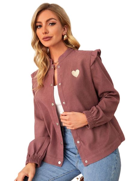 

heart embroidery frill trim jacket g7ug#, Black;brown