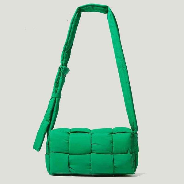 

green woven feather down padded shoulder bag luxury stylish nylon quilted pillow crossbody purses with clutch handbag 220607