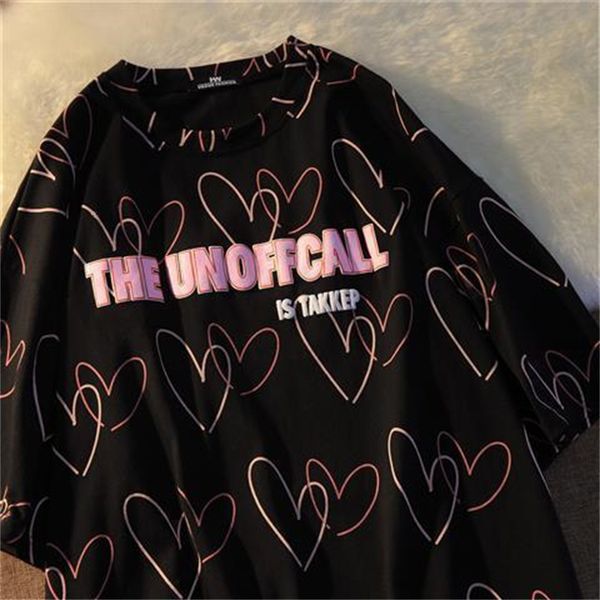 

fully printed tiedye love printed shortsleeved tshirt women loose oversized harajuku casual cute ins clothes 220615, White