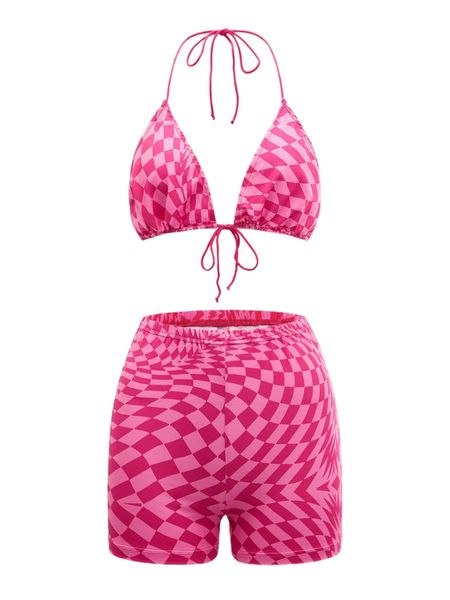 

geo print tie backless halter & shorts o4oo#, White