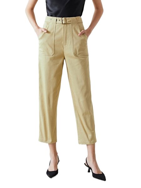 

motf premium cotton straight leg belted pants f3o3#, Black;white