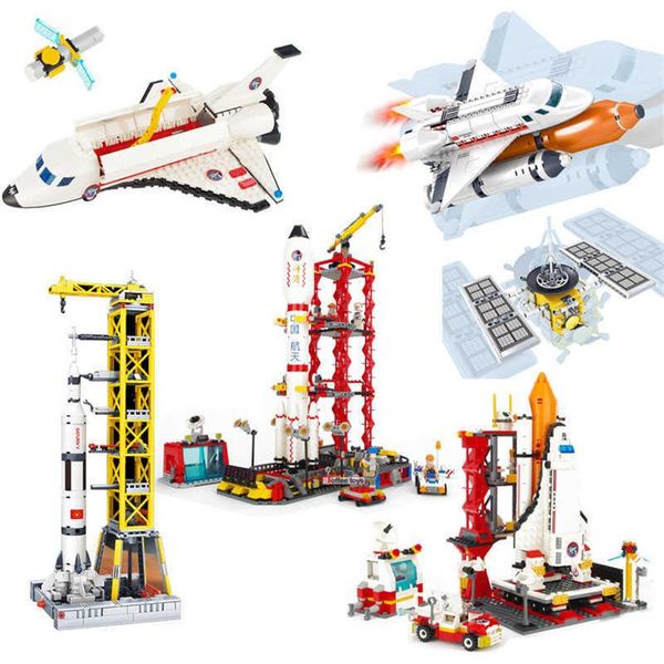 

space station saturn v rocket building blocks city shuttle launch center atellite astronaut figure bricks set children toys gift q190w