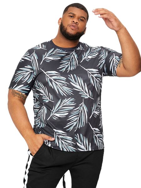 

extended sizes men tropical print tee 68xy#, White;black