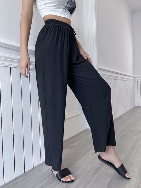 

drawstring waist wide leg sleep pants k3f8#, Black;red