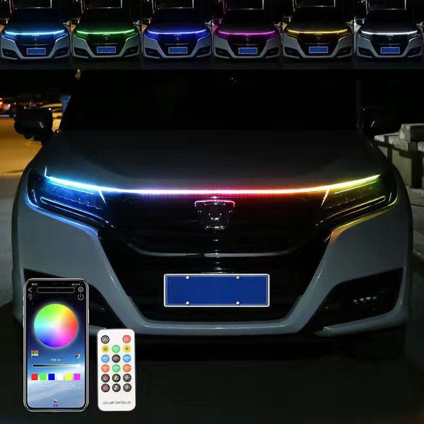 

car hood daytime running light strip app control waterproof flexible led auto decorative atmosphere lamp ambient backlight 12v