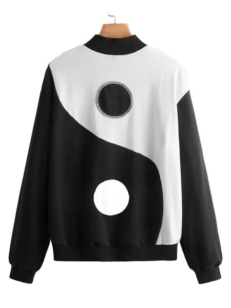 

yin & yang print pullover x42o#, Black