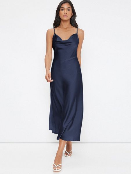 

cowl neck solid slip dress e2q6#, Black;gray