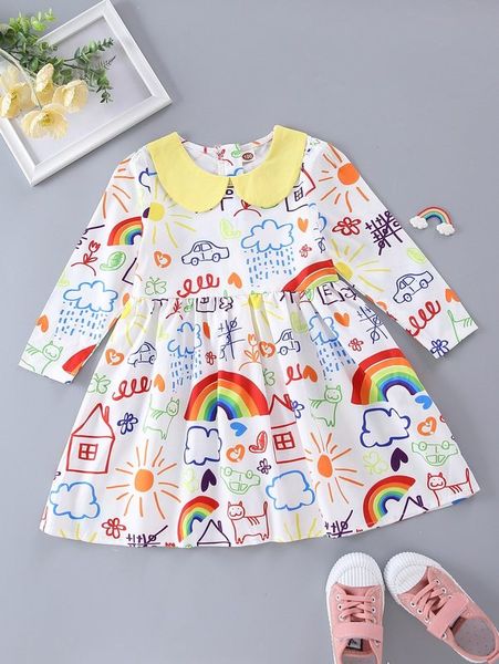 

little girl's graffiti doll neck dress she, Red;yellow