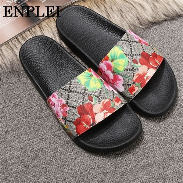 

enplei women slides summer sandals luxury leather star floral roman slippers outdoor non-slip beach shoes size 35-46, Black