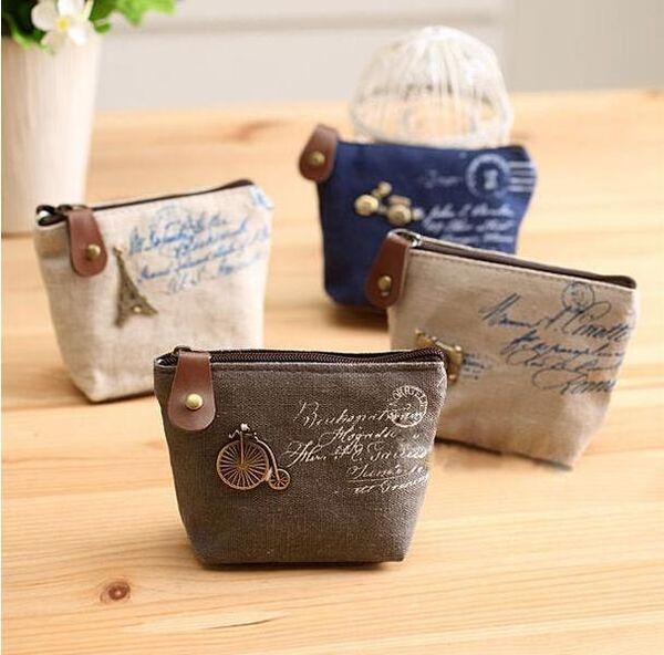 New Vintage Mini Canvas Purse Bag Portamonete Portamonete portamonete organizzare trucco cosmetico Sorter